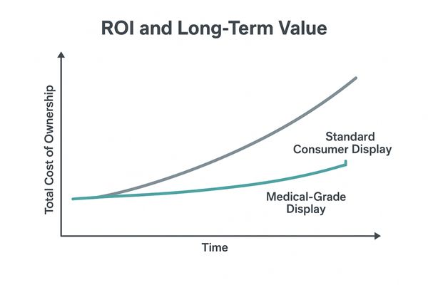 Graph showing the total cost of ownership over time for medical vs. consumer displays