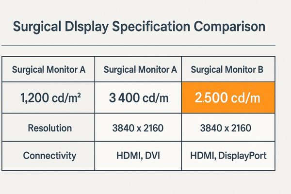 A comparison table infographic highlighting superior brightness of one monitor