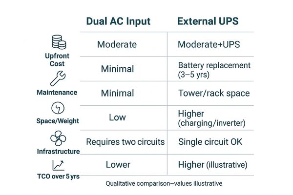 Table comparing the total cost of ownership over 5 years for both systems