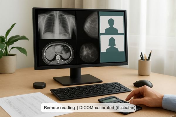 Image showing a radiologist reading a scan from a home office with a medical-grade monitor