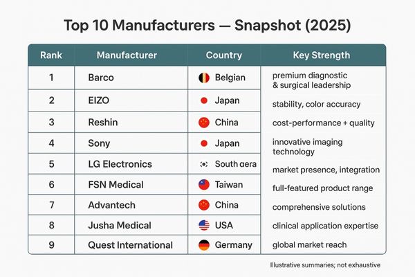 A table listing the top 10 manufacturers with their country of origin and a one-sentence summary of their key strength