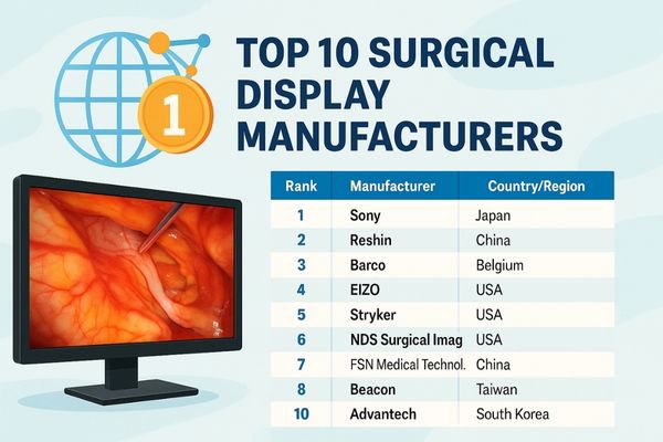 Global ranking of top 10 surgical display manufacturers in 2025 with Sony, Reshin, and Barco leading.