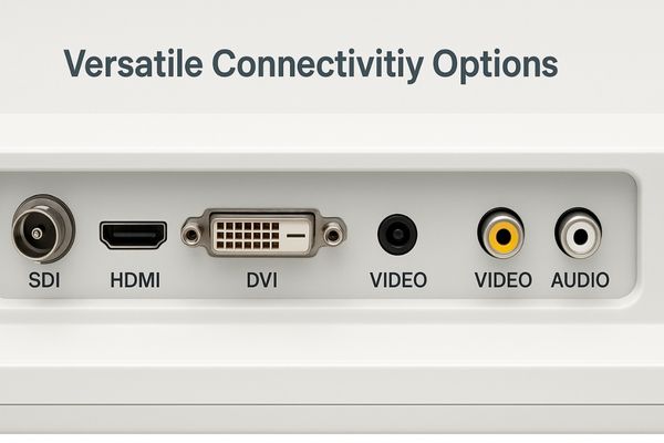 The back panel of a monitor, showing a wide array of input ports