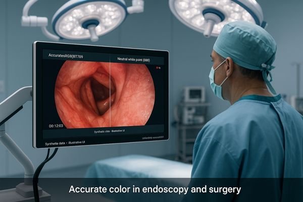 A surgical monitor displaying a clear, color-accurate view of an endoscopic procedure.