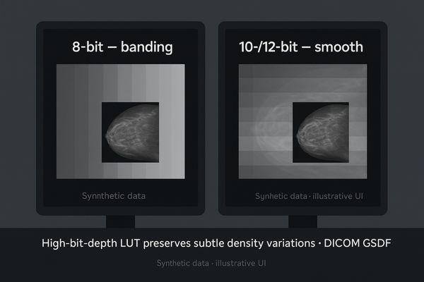 A side-by-side view comparing a smooth grayscale gradient with one showing distinct 