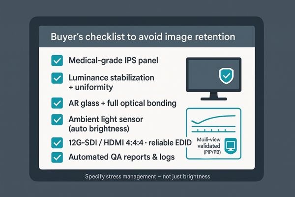 A person ticking off items on a digital checklist for buying medical displays.