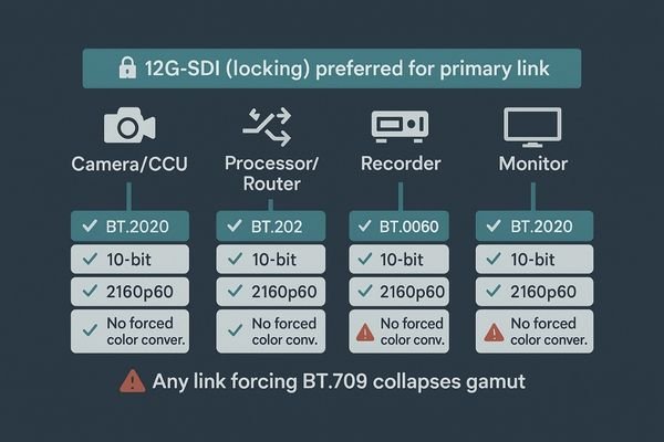 A flowchart illustrating the end-to-end 4K imaging chain from camera to monitor.