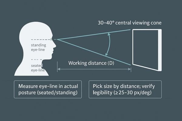 A diagram illustrating the relationship between eye line, viewing distance, and the 30-40 degree viewing cone.