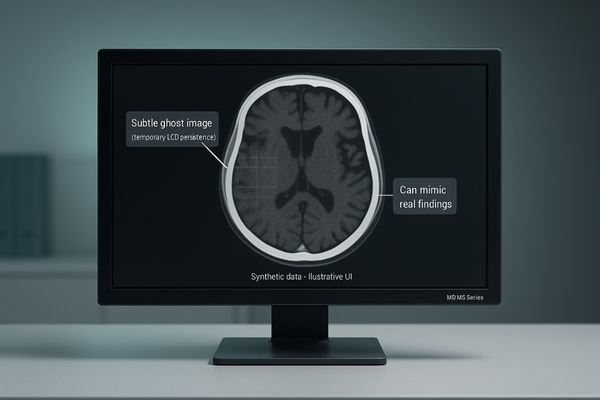 An image showing a subtle ghost image on a medical display, causing diagnostic confusion.
