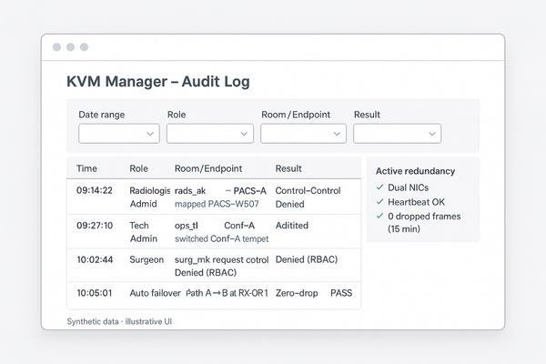 A screenshot of a KVM system's audit log, showing a clear timeline of user actions.