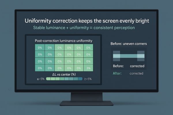 An image illustrating a display uniformity map, showing even brightness across the entire screen.