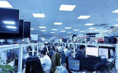Engineers working in the R&D center on medical display development and testing