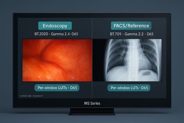 A monitor displaying a PBP layout, with both video sources showing perfectly matched color temperatures.