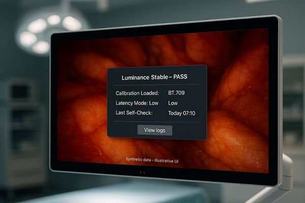 A monitor displaying a simple on-screen pop-up that confirms 