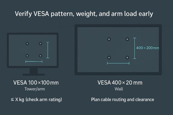 An image showing the back of a surgical monitor with a 100x100mm VESA mounting pattern.