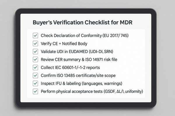 A checklist graphic showing a buyer ticking off verification steps: 