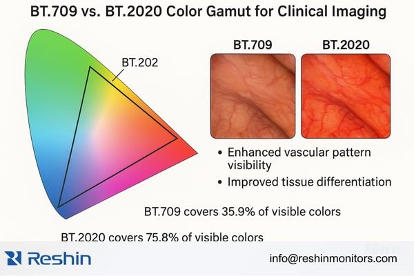 Illustration demonstrating BT.709 and BT.2020 color space differences as applied to surgical and endoscopic imaging