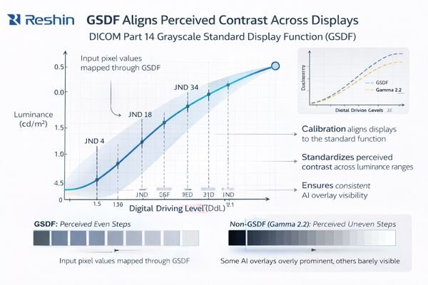 A concept diagram of GSDF showing pixel values mapped to perceptually uniform contrast.