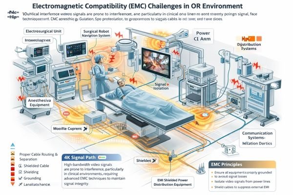 An OR-focused EMC map showing interference sources and recommended display integration practices.