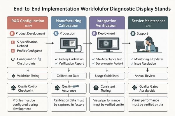 RACI workflow for unified diagnostic monitor standards across R&D, manufacturing, integration, and service teams