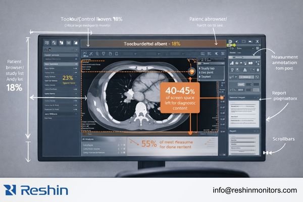 A single-monitor workstation where tool panels and context windows compress the diagnostic viewport.
