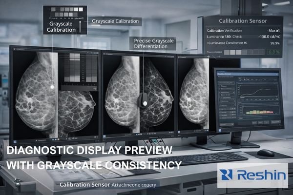 Diagnostic display demonstration showing grayscale performance and calibration capabilities