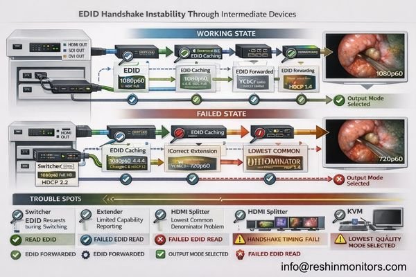 EDID negotiation instability through intermediate devices in endoscopy chains