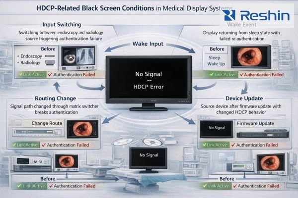 Medical display black screen scenarios caused by HDCP authentication failures