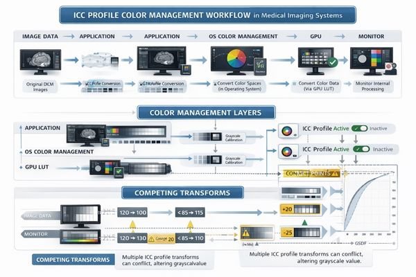 ICC profile translation points in a medical imaging workstation