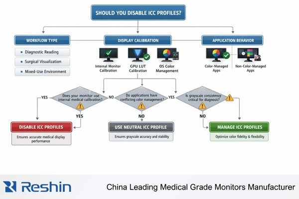 ICC profile decision flowchart for medical display workflows
