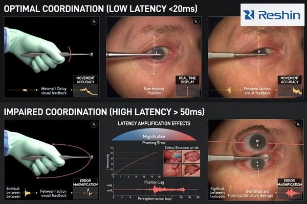Latency effects on surgical precision showing visual-tactile coordination disruption