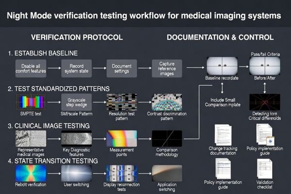 Verification workflow showing Night Mode impact testing procedures