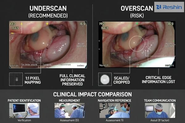 Overscan vs underscan on surgical monitors: full-frame visibility and edge UI preservation