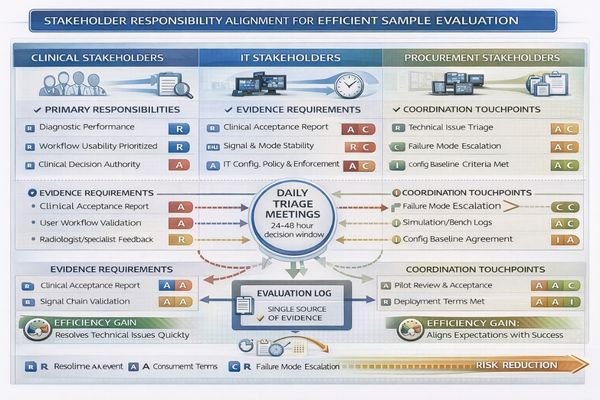 Stakeholder alignment matrix for medical display sample evaluation