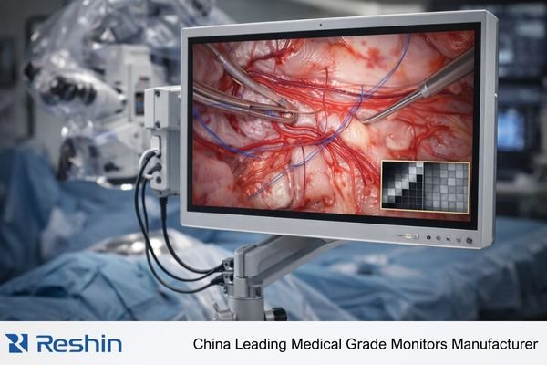 Microsurgery monitor displaying surgical microscope video with fine detail preservation