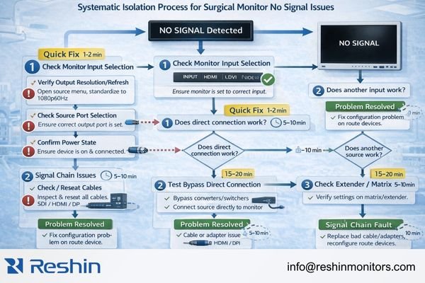 Troubleshooting isolation flowchart showing step-by-step process for identifying failure points