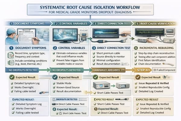 Root cause isolation workflow showing systematic variable reduction steps