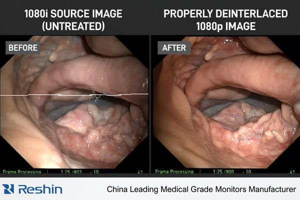 An endoscopic monitor displaying a clear image after deinterlacing