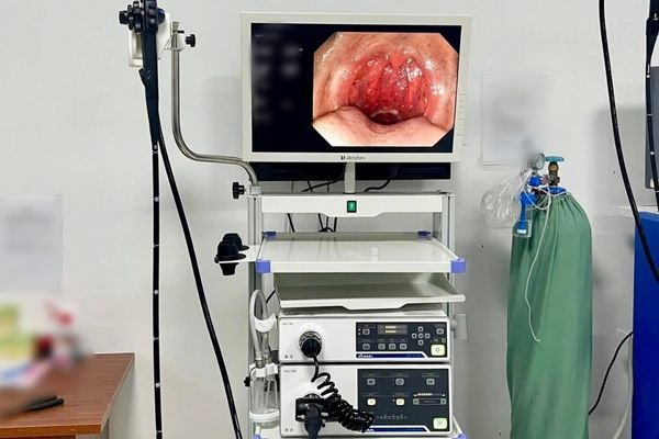 Endoscopy tower with medical display showing real-time endoscopic video for OEM system integration