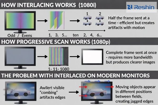 Diagram showing interlaced vs progressive scan