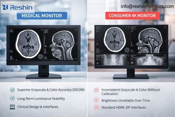 A side-by-side comparison of a medical monitor and a consumer monitor