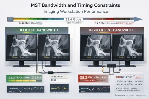 MST bandwidth timing constraints dual display imaging workstation degradation