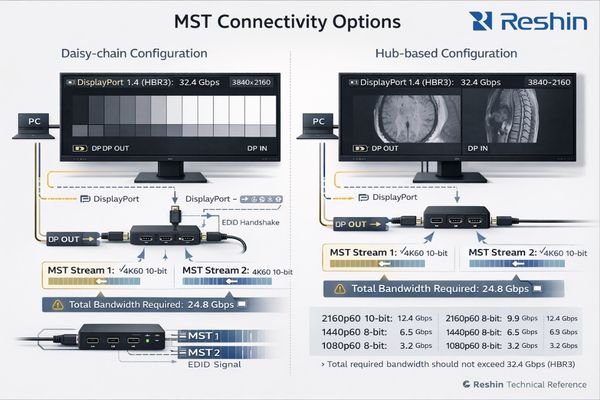 MST DisplayPort multi-stream transport dual screen imaging workstation setup