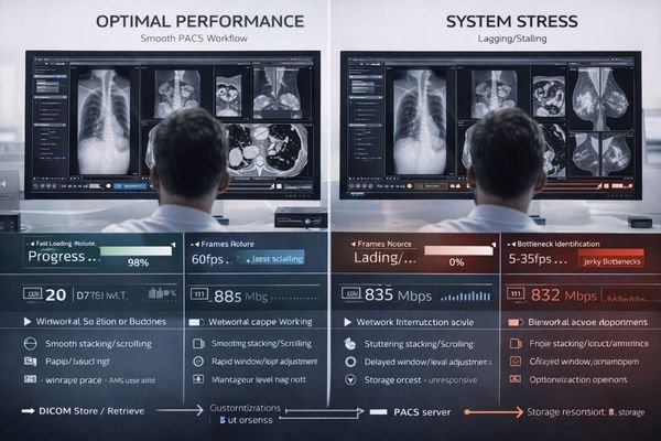 PACS stress performance issues monitor workflow problems network storage latency