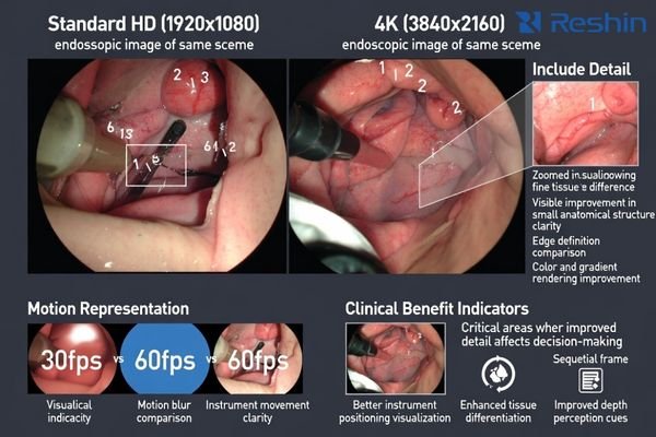 4K60 endoscopy visualization showing improved detail and smooth motion during minimally invasive procedures