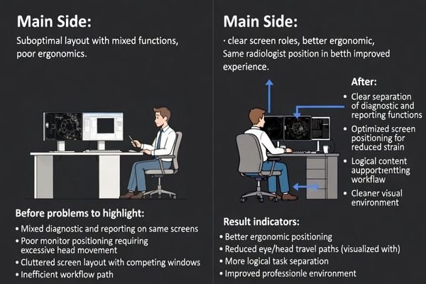 Before and after PACS workstation layout optimization in a radiology reading room