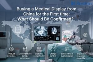 First-time medical display procurement from China with supplier verification checklist and workflow validation concept