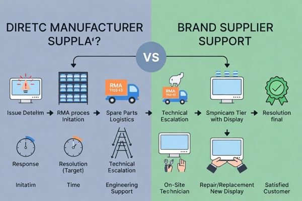 Serviceability evaluation including RMA ownership, spares strategy, turnaround targets, and escalation paths