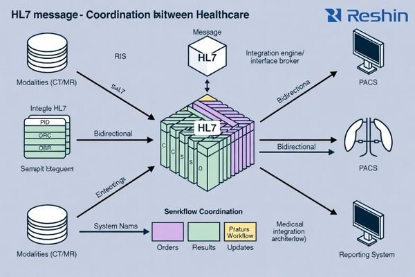 HL7 message supporting imaging workflow coordination across RIS, PACS, modalities, and reporting