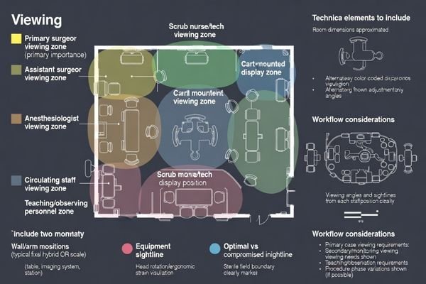 Hybrid OR viewing zones operator anesthesia teaching display placement